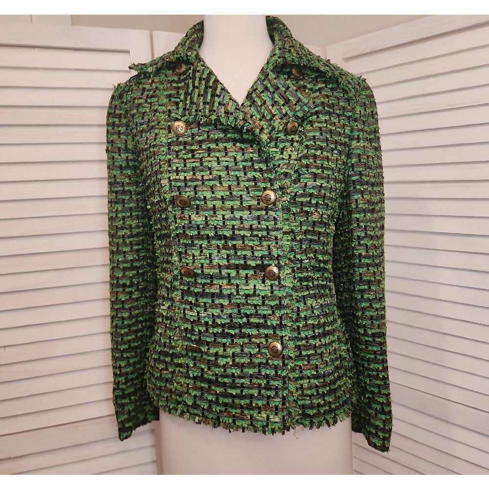 Per Se Green Tweed Double-Breasted Blazer Size 8